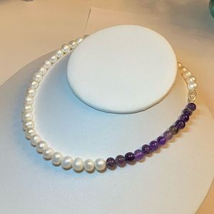 Baroque Pearl Amethyst Sterling Silver Strand Necklace